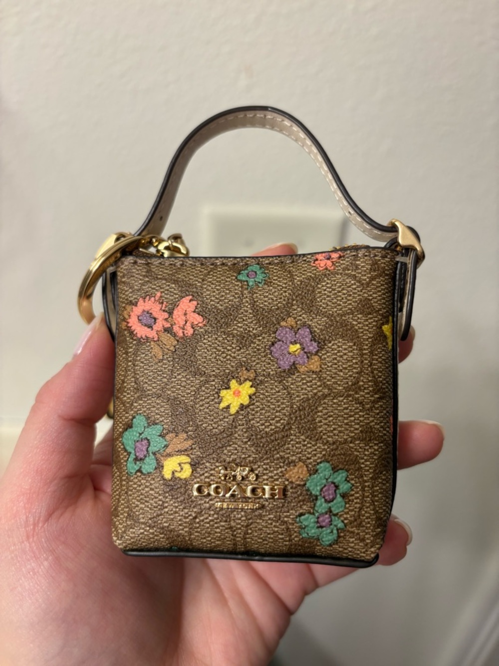 Coach Mini Val Duffle Bag Charm in Signature Canvas with Spaced Floral Print